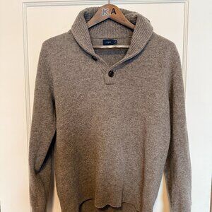 J. Crew 100% Lambswool Sweater Sz M Shawl Collar Light Brown Dad Academia Preppy